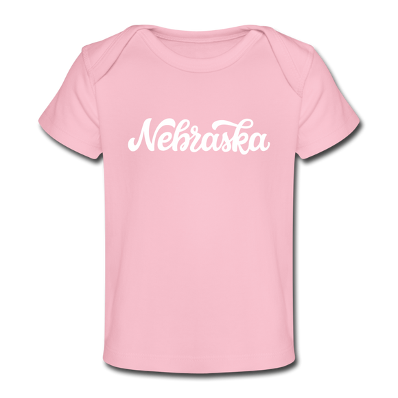 Nebraska Baby T-Shirt - Organic Hand Lettered Nebraska Infant T-Shirt - light pink