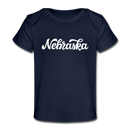 Nebraska Baby T-Shirt - Organic Hand Lettered Nebraska Infant T-Shirt - dark navy