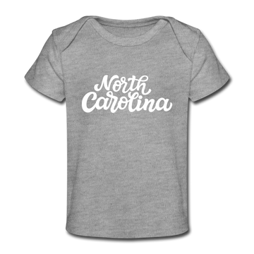 North Carolina Baby T-Shirt - Organic Hand Lettered North Carolina Infant T-Shirt - heather gray