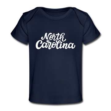 North Carolina Baby T-Shirt - Organic Hand Lettered North Carolina Infant T-Shirt - dark navy