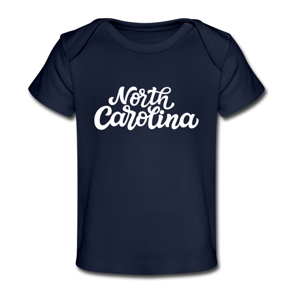 North Carolina Baby T-Shirt - Organic Hand Lettered North Carolina Infant T-Shirt - dark navy