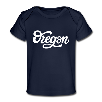 Oregon Baby T-Shirt - Organic Hand Lettered Oregon Infant T-Shirt - dark navy