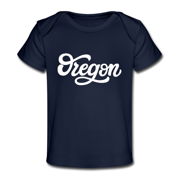 Oregon Baby T-Shirt - Organic Hand Lettered Oregon Infant T-Shirt - dark navy