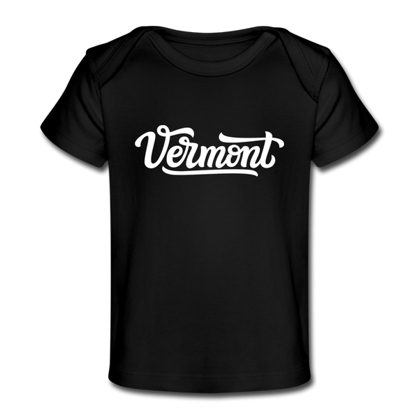 Vermont Baby T-Shirt - Organic Hand Lettered Vermont Infant T-Shirt - black
