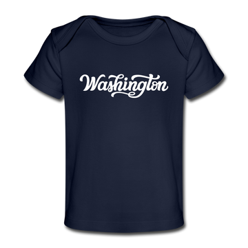 Washington Baby T-Shirt - Organic Hand Lettered Washington Infant T-Shirt - dark navy
