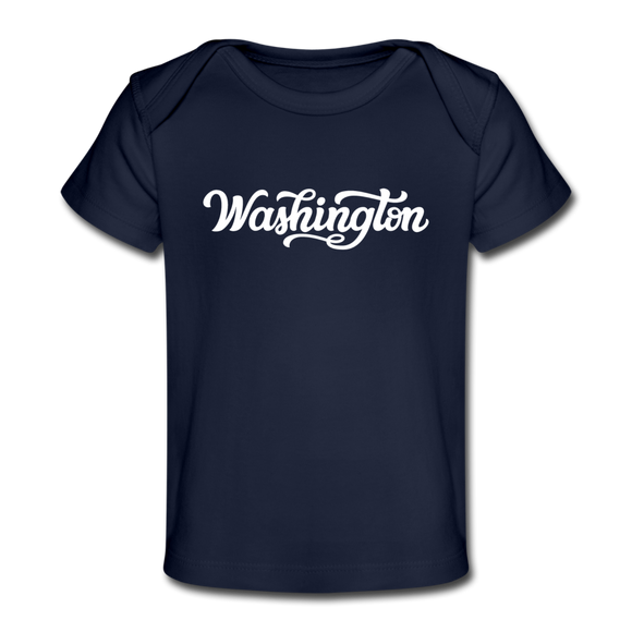 Washington Baby T-Shirt - Organic Hand Lettered Washington Infant T-Shirt - dark navy