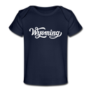 Wyoming Baby T-Shirt - Organic Hand Lettered Wyoming Infant T-Shirt - dark navy
