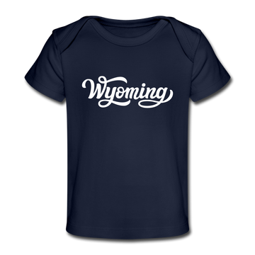 Wyoming Baby T-Shirt - Organic Hand Lettered Wyoming Infant T-Shirt - dark navy