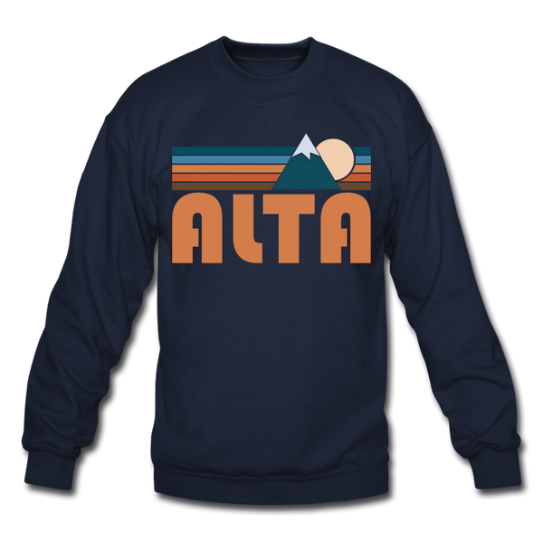 Alta, Utah Sweatshirt - Retro Mountain Alta Crewneck Sweatshirt - navy