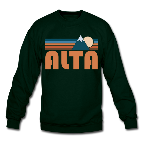 Alta, Utah Sweatshirt - Retro Mountain Alta Crewneck Sweatshirt - forest green