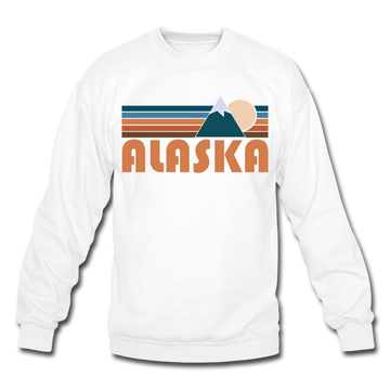 Alaska Sweatshirt - Retro Mountain Alaska Crewneck Sweatshirt - white