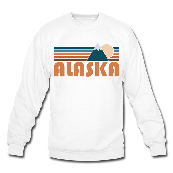 Alaska Sweatshirt - Retro Mountain Alaska Crewneck Sweatshirt - white