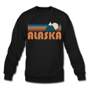 Alaska Sweatshirt - Retro Mountain Alaska Crewneck Sweatshirt - black