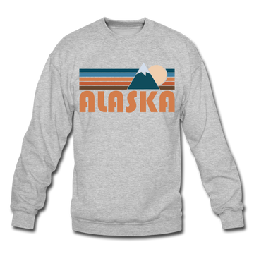 Alaska Sweatshirt - Retro Mountain Alaska Crewneck Sweatshirt - heather gray