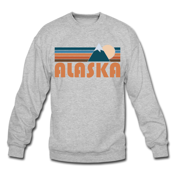 Alaska Sweatshirt - Retro Mountain Alaska Crewneck Sweatshirt - heather gray