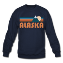 Alaska Sweatshirt - Retro Mountain Alaska Crewneck Sweatshirt - navy