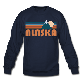 Alaska Sweatshirt - Retro Mountain Alaska Crewneck Sweatshirt - navy
