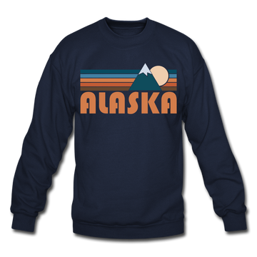 Alaska Sweatshirt - Retro Mountain Alaska Crewneck Sweatshirt - navy