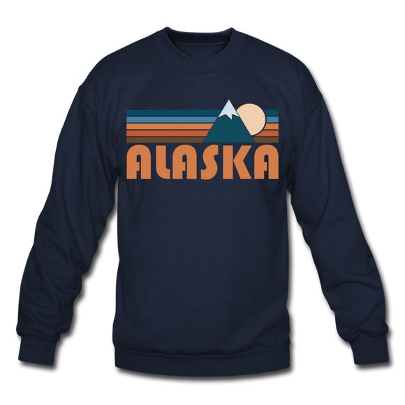 Alaska Sweatshirt - Retro Mountain Alaska Crewneck Sweatshirt - navy