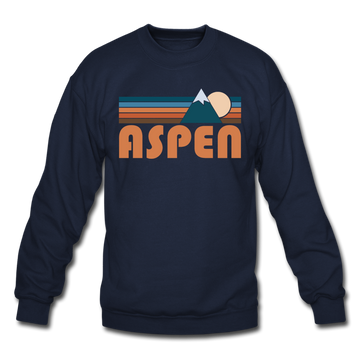Aspen, Colorado Sweatshirt - Retro Mountain Aspen Crewneck Sweatshirt - navy