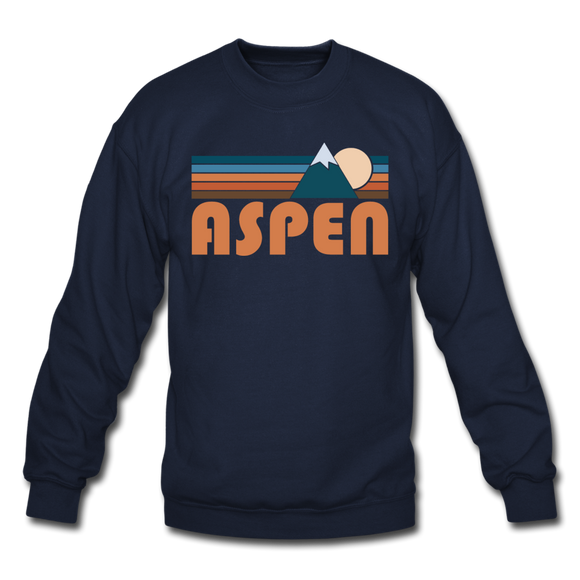 Aspen, Colorado Sweatshirt - Retro Mountain Aspen Crewneck Sweatshirt - navy