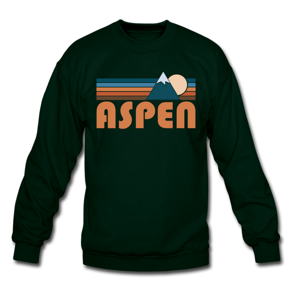 Aspen, Colorado Sweatshirt - Retro Mountain Aspen Crewneck Sweatshirt - forest green