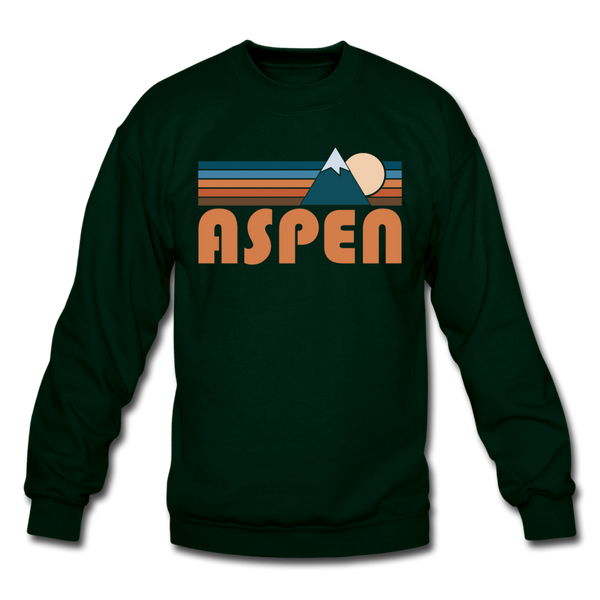 Aspen, Colorado Sweatshirt - Retro Mountain Aspen Crewneck Sweatshirt - forest green