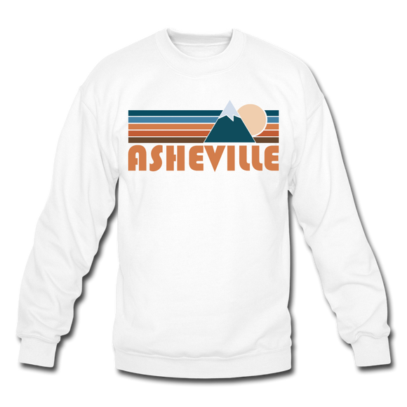 Asheville, North Carolina Sweatshirt - Retro Mountain Asheville Crewneck Sweatshirt - white