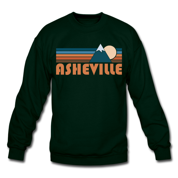 Asheville, North Carolina Sweatshirt - Retro Mountain Asheville Crewneck Sweatshirt - forest green