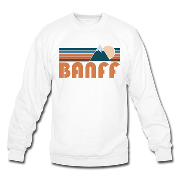 Banff, Canada Sweatshirt - Retro Mountain Banff Crewneck Sweatshirt - white