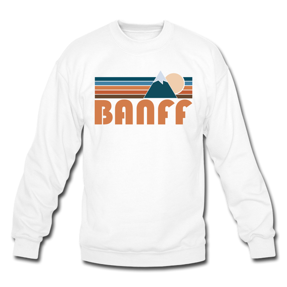 Banff, Canada Sweatshirt - Retro Mountain Banff Crewneck Sweatshirt - white