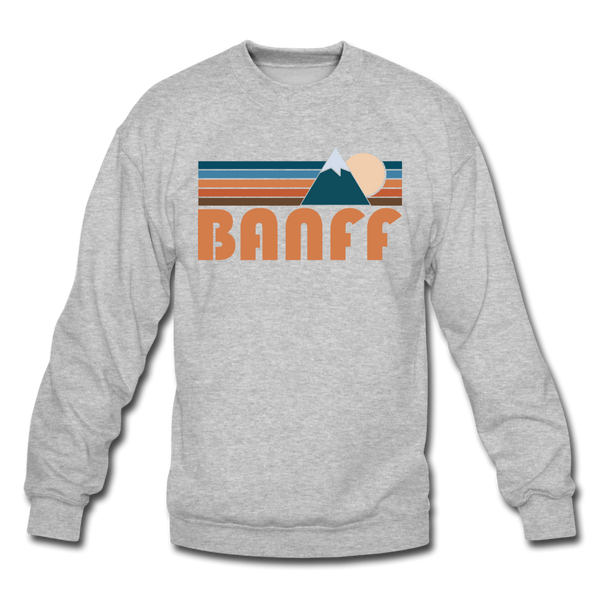 Banff, Canada Sweatshirt - Retro Mountain Banff Crewneck Sweatshirt - heather gray