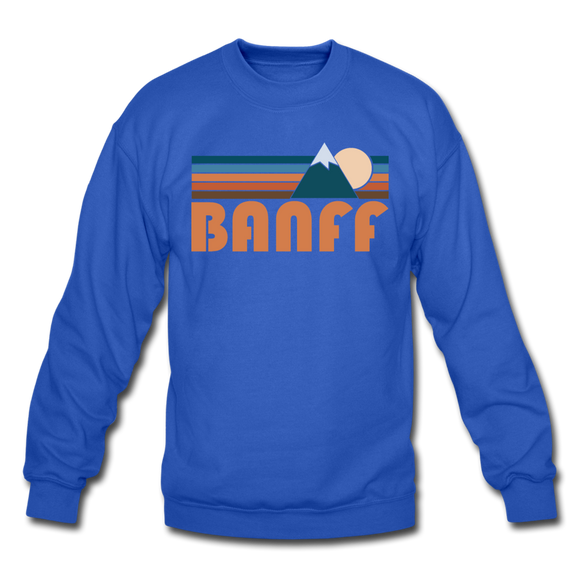 Banff, Canada Sweatshirt - Retro Mountain Banff Crewneck Sweatshirt - royal blue
