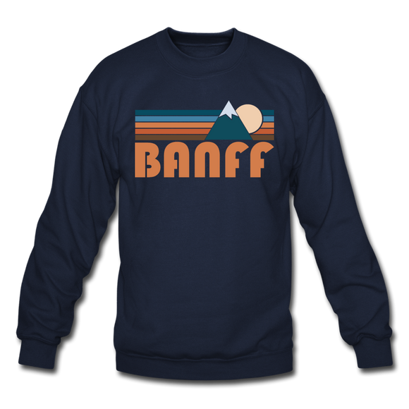 Banff, Canada Sweatshirt - Retro Mountain Banff Crewneck Sweatshirt - navy