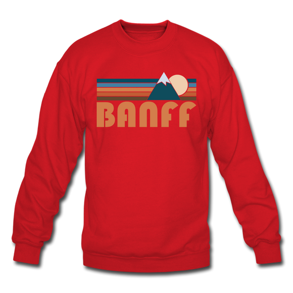 Banff, Canada Sweatshirt - Retro Mountain Banff Crewneck Sweatshirt - red