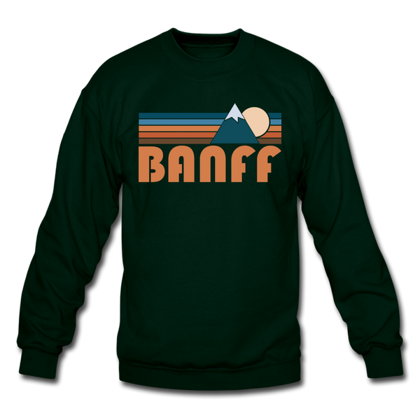 Banff, Canada Sweatshirt - Retro Mountain Banff Crewneck Sweatshirt - forest green