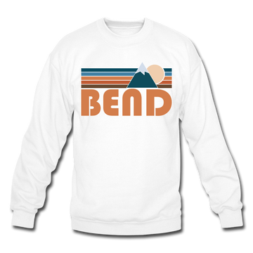 Bend, Oregon Sweatshirt - Retro Mountain Bend Crewneck Sweatshirt - white