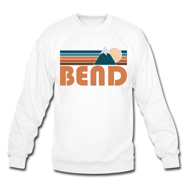 Bend, Oregon Sweatshirt - Retro Mountain Bend Crewneck Sweatshirt - white