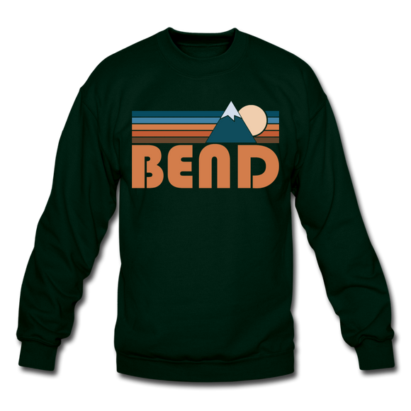 Bend, Oregon Sweatshirt - Retro Mountain Bend Crewneck Sweatshirt - forest green