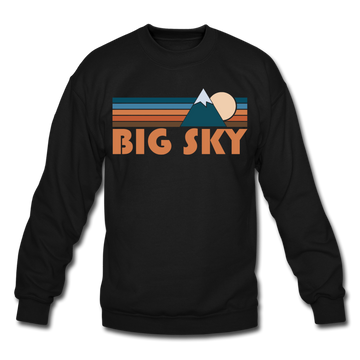 Big Sky, Montana Sweatshirt - Retro Mountain Big Sky Crewneck Sweatshirt - black