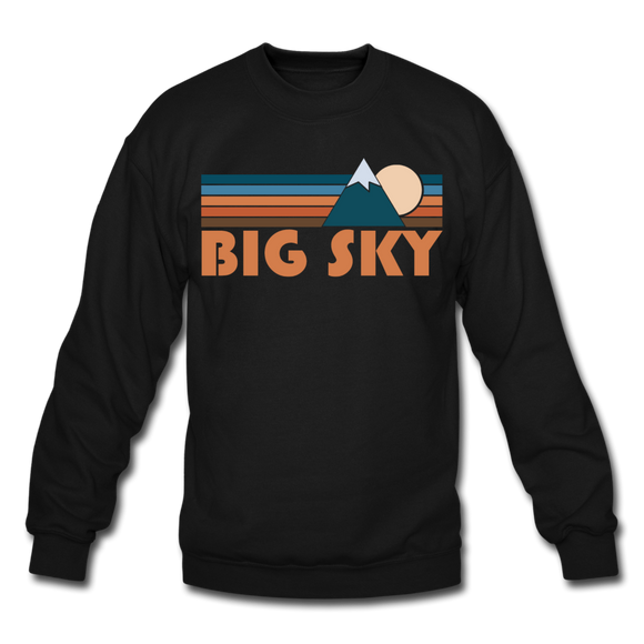 Big Sky, Montana Sweatshirt - Retro Mountain Big Sky Crewneck Sweatshirt - black
