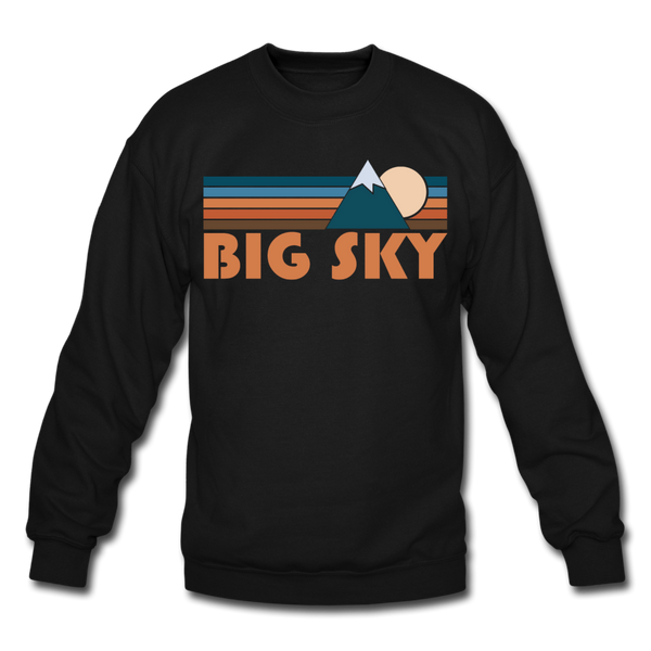 Big Sky, Montana Sweatshirt - Retro Mountain Big Sky Crewneck Sweatshirt - black