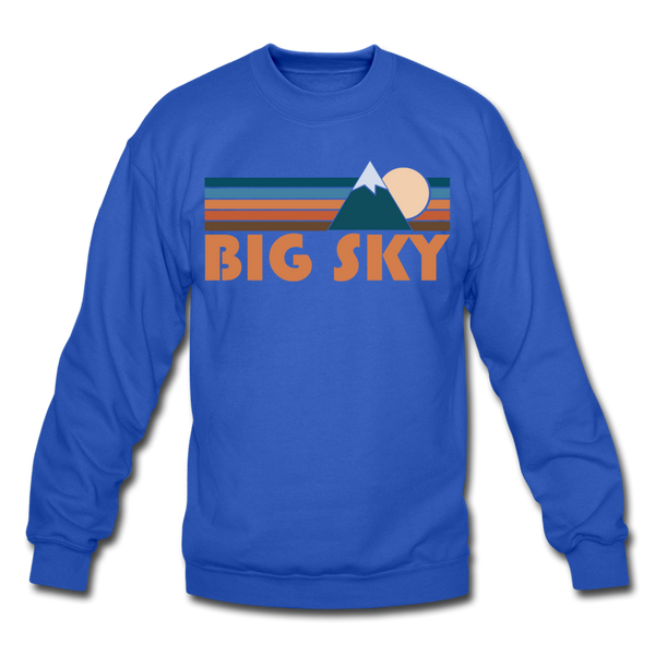 Big Sky, Montana Sweatshirt - Retro Mountain Big Sky Crewneck Sweatshirt - royal blue