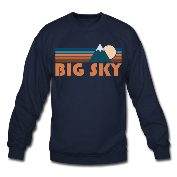 Big Sky, Montana Sweatshirt - Retro Mountain Big Sky Crewneck Sweatshirt - navy