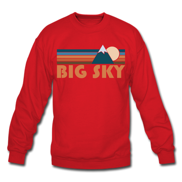 Big Sky, Montana Sweatshirt - Retro Mountain Big Sky Crewneck Sweatshirt - red