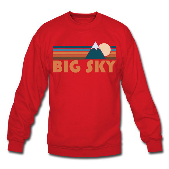 Big Sky, Montana Sweatshirt - Retro Mountain Big Sky Crewneck Sweatshirt - red