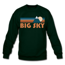 Big Sky, Montana Sweatshirt - Retro Mountain Big Sky Crewneck Sweatshirt - forest green