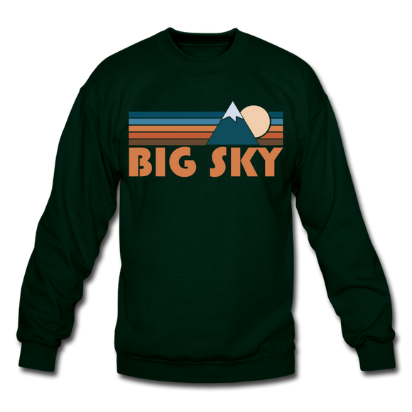 Big Sky, Montana Sweatshirt - Retro Mountain Big Sky Crewneck Sweatshirt - forest green