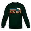Big Sky, Montana Sweatshirt - Retro Mountain Big Sky Crewneck Sweatshirt - forest green