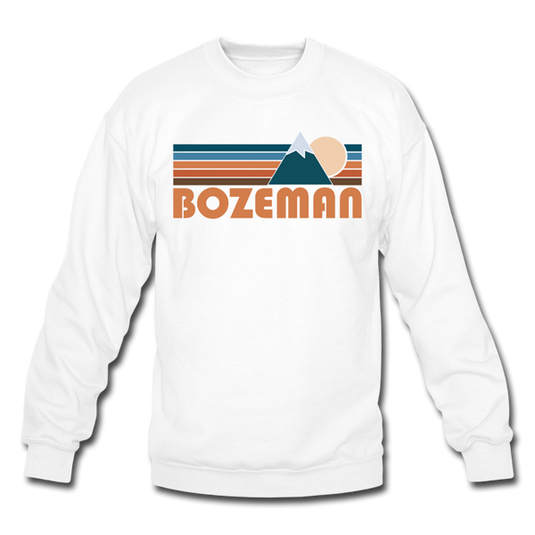 Bozeman, Montana Sweatshirt - Retro Mountain Bozeman Crewneck Sweatshirt - white